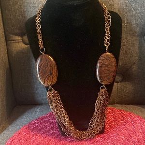 Copper and faux marbled brown jasper chunky necklace